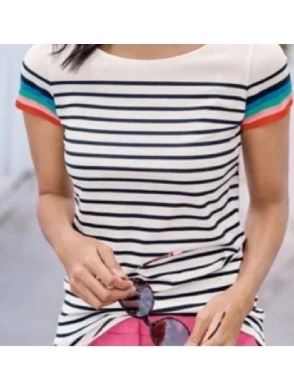 Boden Breton T-Shirt with Rainbow Sleeve